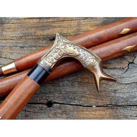 Brass Handle Wooden Victorian Walking Cane for Grandfather, Grandmother