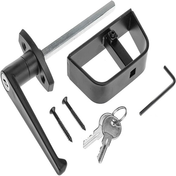 SUTENGDA Shed Door Handle Lock Kit L Handle with 2 Keys and 2 Screws 4-1/2” Pole Shed Door Lock for Shed Gate Barn Garage Playhouse Chicken Coop Door Lock and More Black
