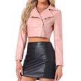 thumbnail image 1 of Chaqueta corta de moto con cremallera de manga larga de cuero sintético para mujer INSPIRE CHIC XS Rosa claro, 1 of 6