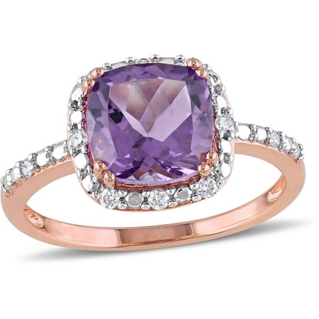 Tangelo 1-3/4 Carat Amethyst and 1/10 Carat T.W. Diamond 10kt Rose Gold Halo Cocktail Ring