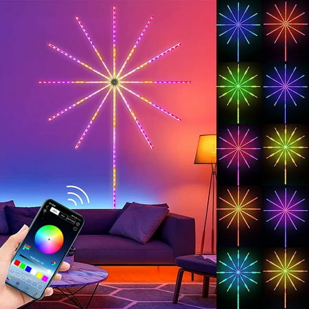 

Rosnek Fireworks LED Strip Lights Music Sync Color-Changing Smart Firework Light USB Remote Control for Room Party Holiday Decoration