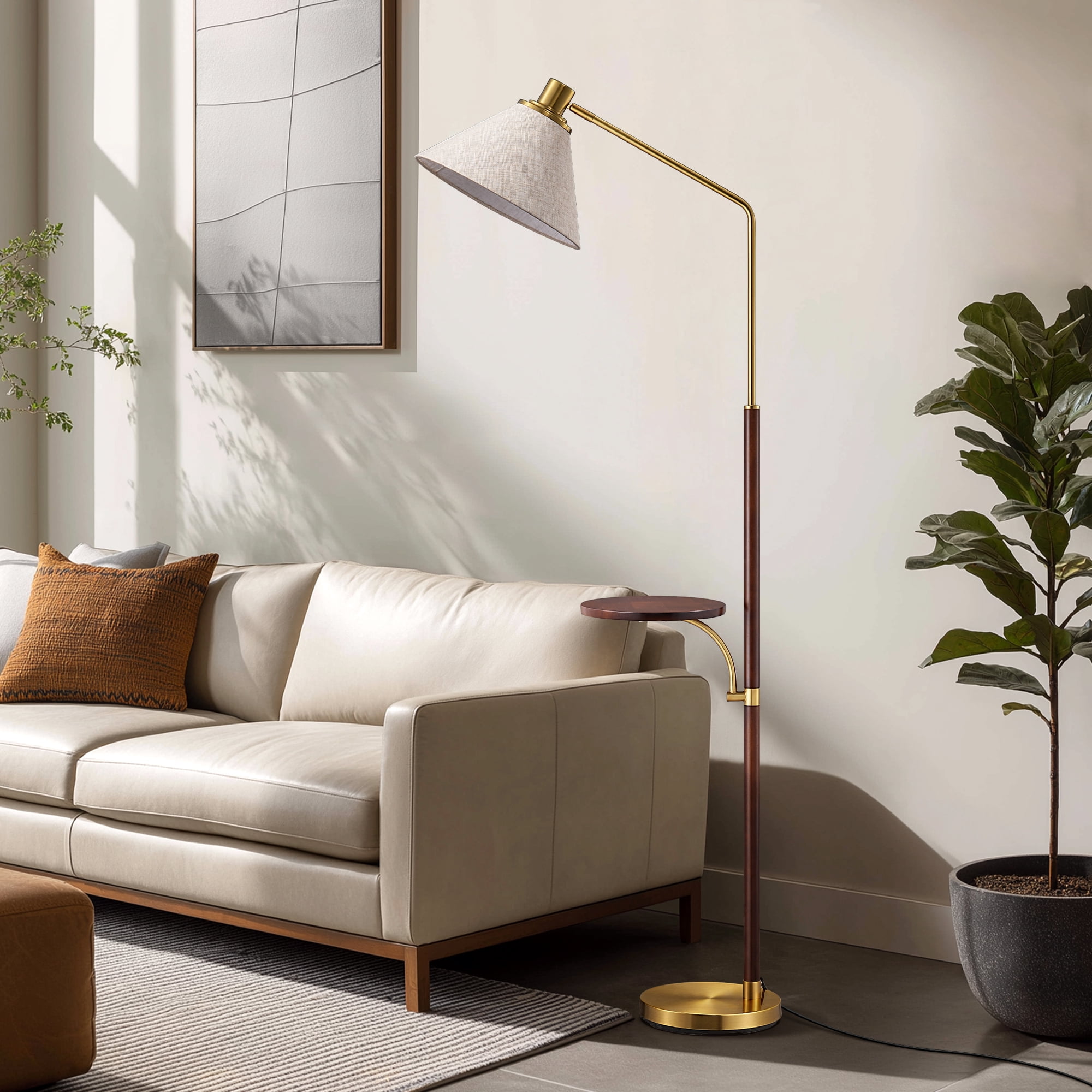 EDISHINE 63inch Vintage Floor Lamps with Table Tray for Living Room, Mid-Century Home Decor Lighting, Adjustable Lampshade