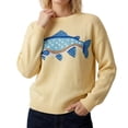 thumbnail image 2 of Women's Fish Graphic Crew Neck Loose Long Sleeve Pullover Knit Sweater Yellow XL, 2 of 9