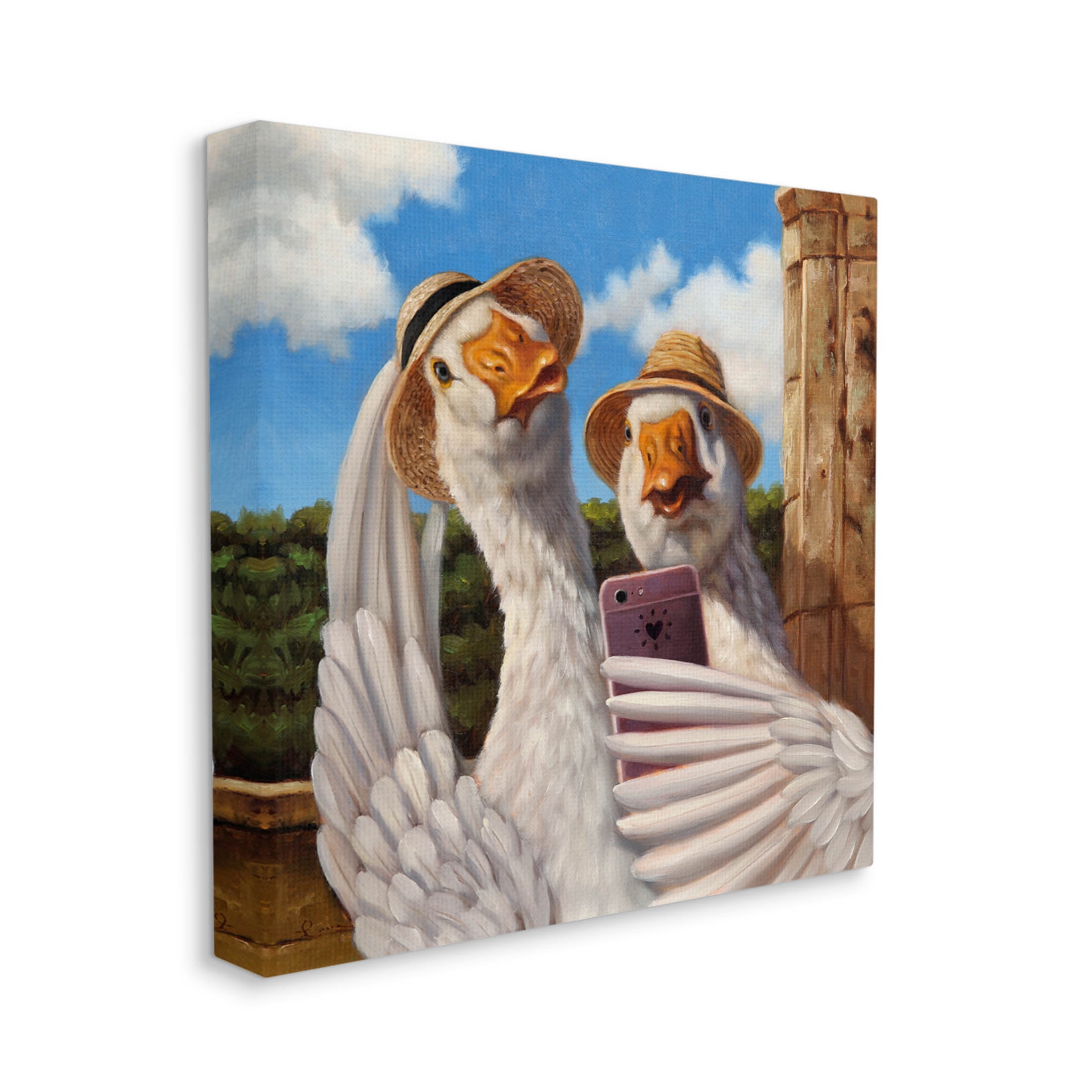 Goose Friends Selfie Scene Animals & Insects Painting Gallery Wrapped Canvas Print Wall Art
