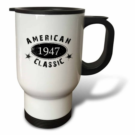 

3dRose 1947 American Classic - Personalized Birth Year Birthday gift - black grunge vintage look - funny - Travel Mug 14-ounce Stainless Steel