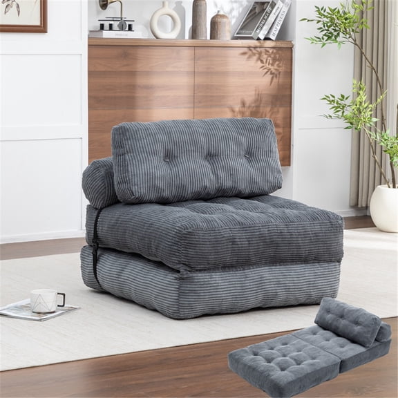 SDJPOI Folding Sofa Bed with Head & Lumbar Pillow, 3-in-1 Convertible Sofa Bed Chair, Comfy Foldable Corduroy Couch Bed for Apartment, Office & Bedroom