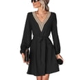 thumbnail image 2 of Vestido con costura, vestido corto con escote en V, vestido corto para mujer, acabado de lujo, 2 of 7