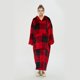thumbnail image 1 of Suéter holgado alargado con forro polar cálido y grueso de doble capa rojo para mujer, jersey con capucha, manta ponible, 1 of 6