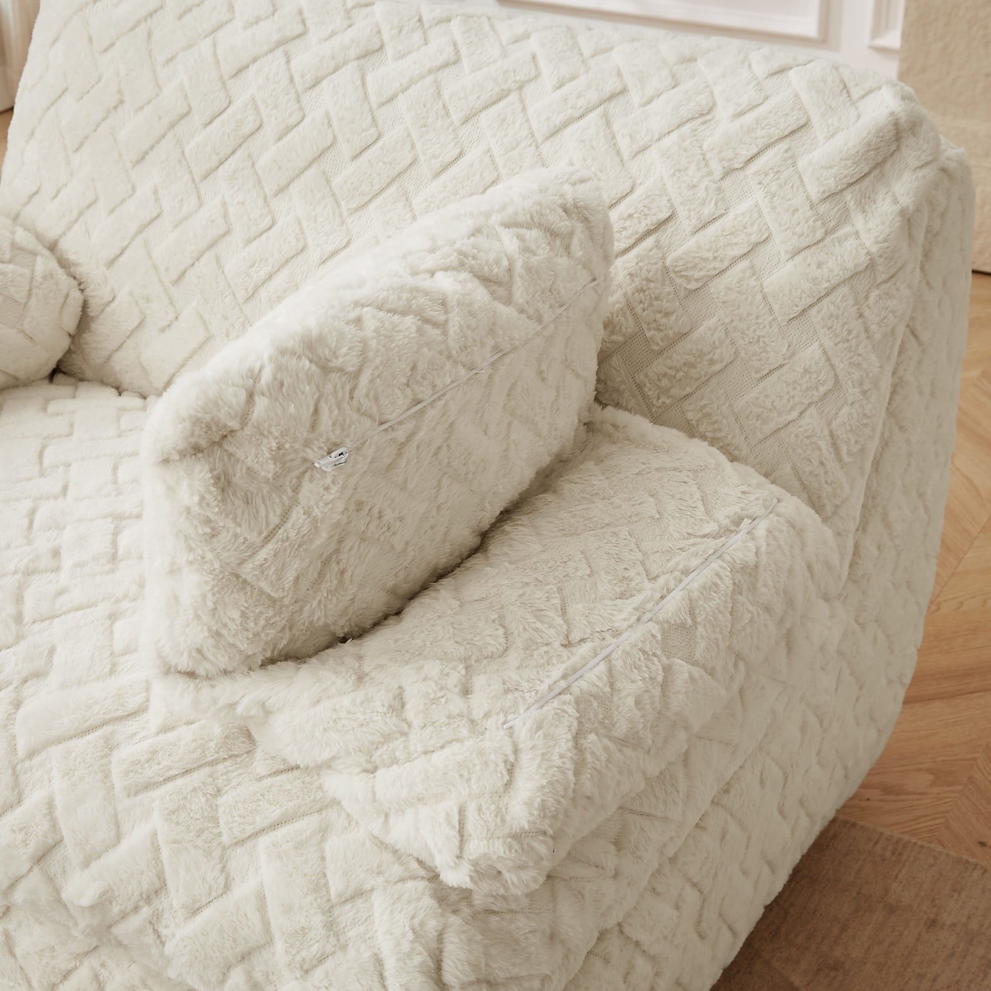 Aukfa Full Compression Swivel Sofa Chair – Corduroy Modular Sectional Sofa with Cloud Cushions, Deep Seat & Bolster Armrests for Living Room, White