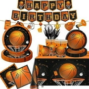 Basketball Party Supplies, 142Pcs Basketball Sports Theme Birthday Party Supplies Tableware Set,Include Basketball Plates and Napkins,Cups,Banner,Tablecloth for Basketball Birthday Decorations