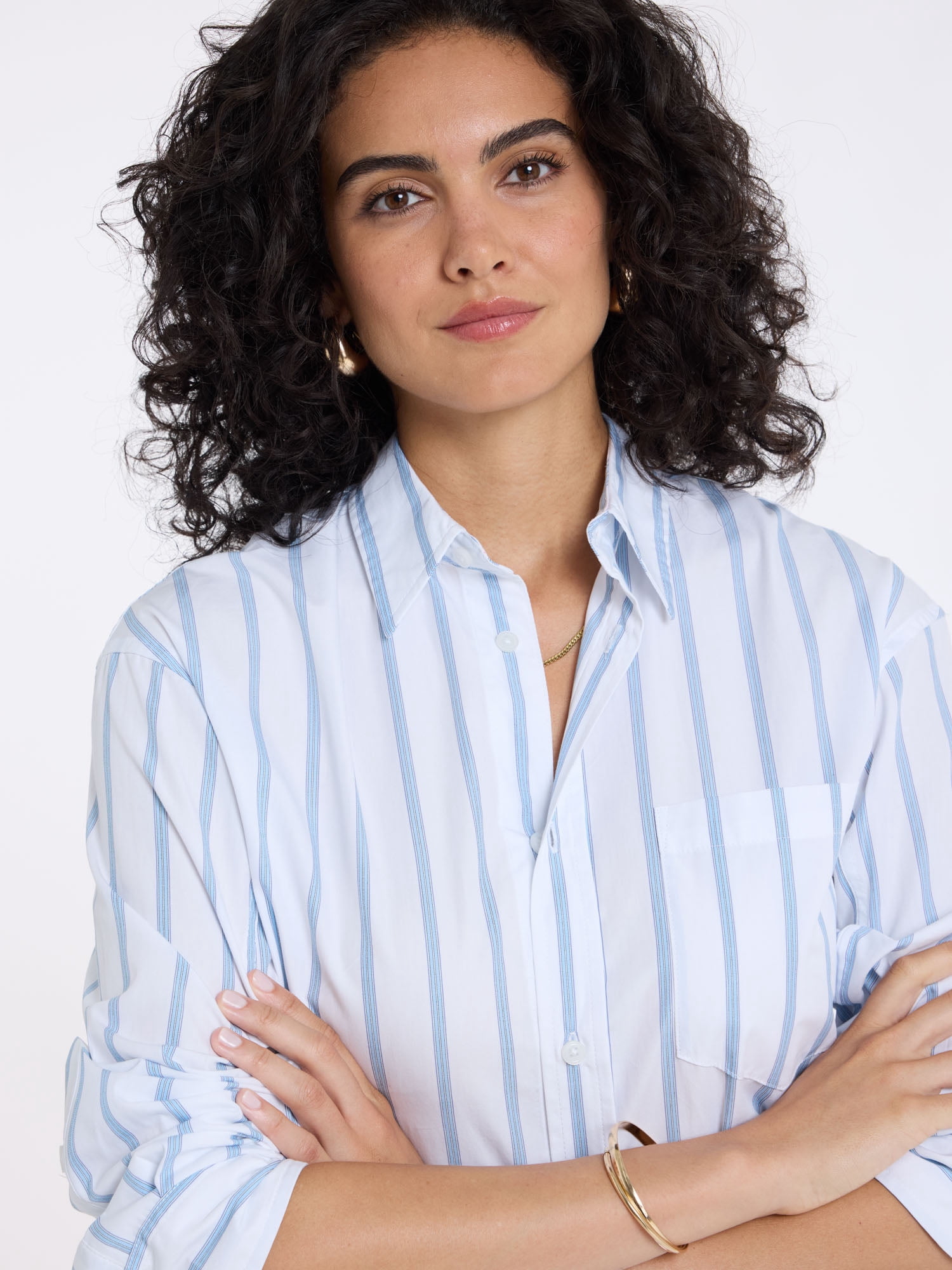 U.S. Polo Assn. Women's Relaxed Long Sleeve Stripe Button Down Shirt, Sizes XS-XL