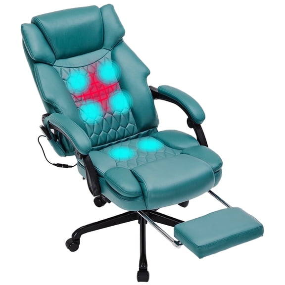 Office Chair With Six-point Vibration Massage And Lumbar Heated,Reclining Desk Chair With Footrest,Big And Tall Computer Chair,Teal Blue