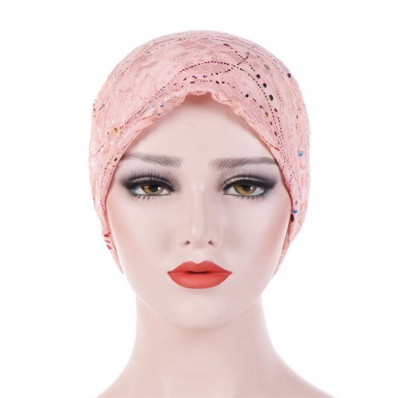 Fgnfyis Women Hat Sequin Lace Printed Turban Braid Ruffle Beaded Sparkly Sleep Headwrap Cap Wrap Cap Pink One Size