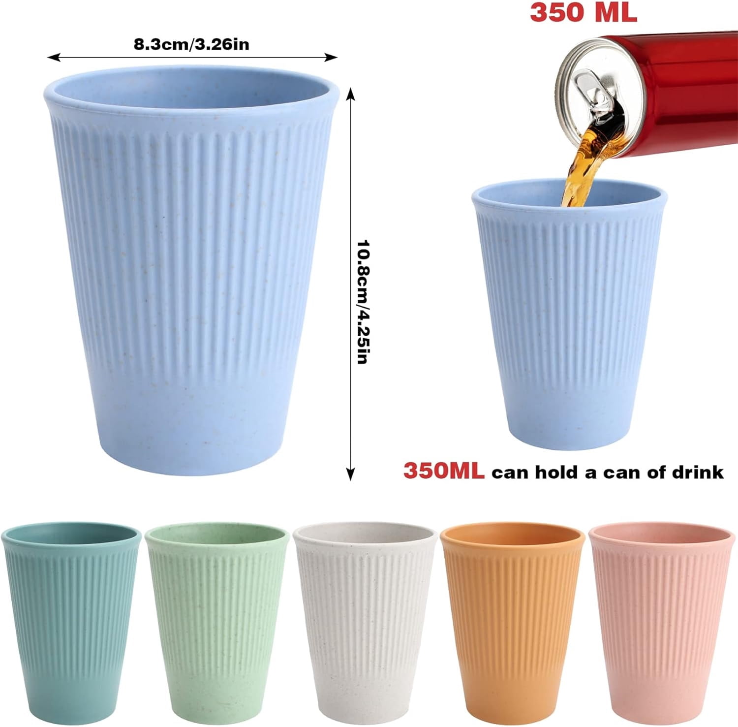 8Pcs Unbreakable Drinking Cups,Bexikou Plastic Drinking Tumbler for Kids Adults Toddler,12oz Reusable Wheat Straw Cup for Kitchen,Multicolor Stackable Travel Tumbler Cups