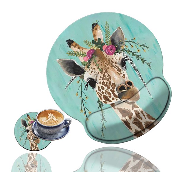 Gorzzt Gaming Mouse Pad and Coaster, Ergonomic Mouse Pad, with Wrist Rest Gel, Comfortable and Durable Smooth Surface and Non-Slip PU Base, Suitable for Office and Home (Giraffe)