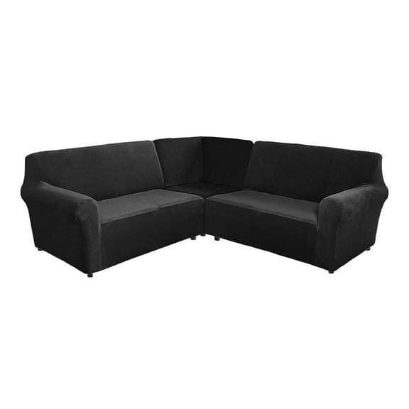 CJC 5 Seat Velvet Recliner Sofa Covers, 3-Piece Corner Sofa Covers, L-Shaped Sectional Couch Slipcovers, Stretch Furniture Protector, Black