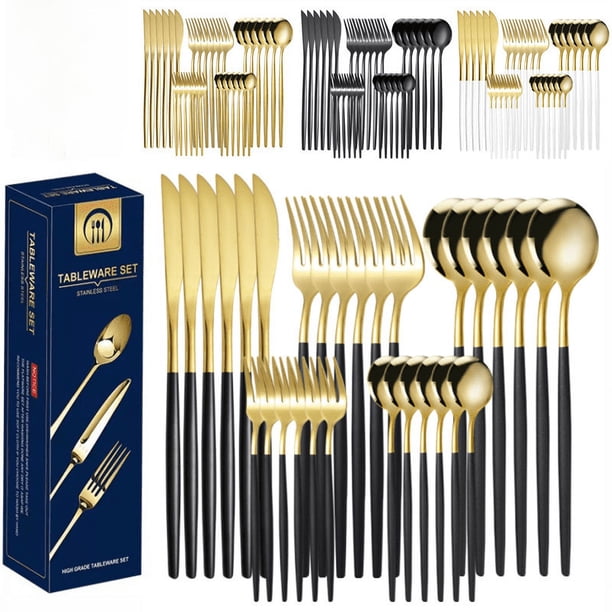 Juego de vajilla portuguesa de 30 piezas con cuchillo y tenedor de acero inoxidable, cuchillo y tenedor para carne creativos de estilo occidental dorado