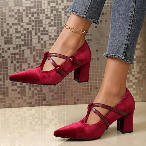 Willtoo Women Heel Pumps, Pointed Toe Mary Jane High Heels with Heart Buttons Lace Up, Party Evening Dress Heeled Shoes Wedding Chunky Heel Fashion Shoes