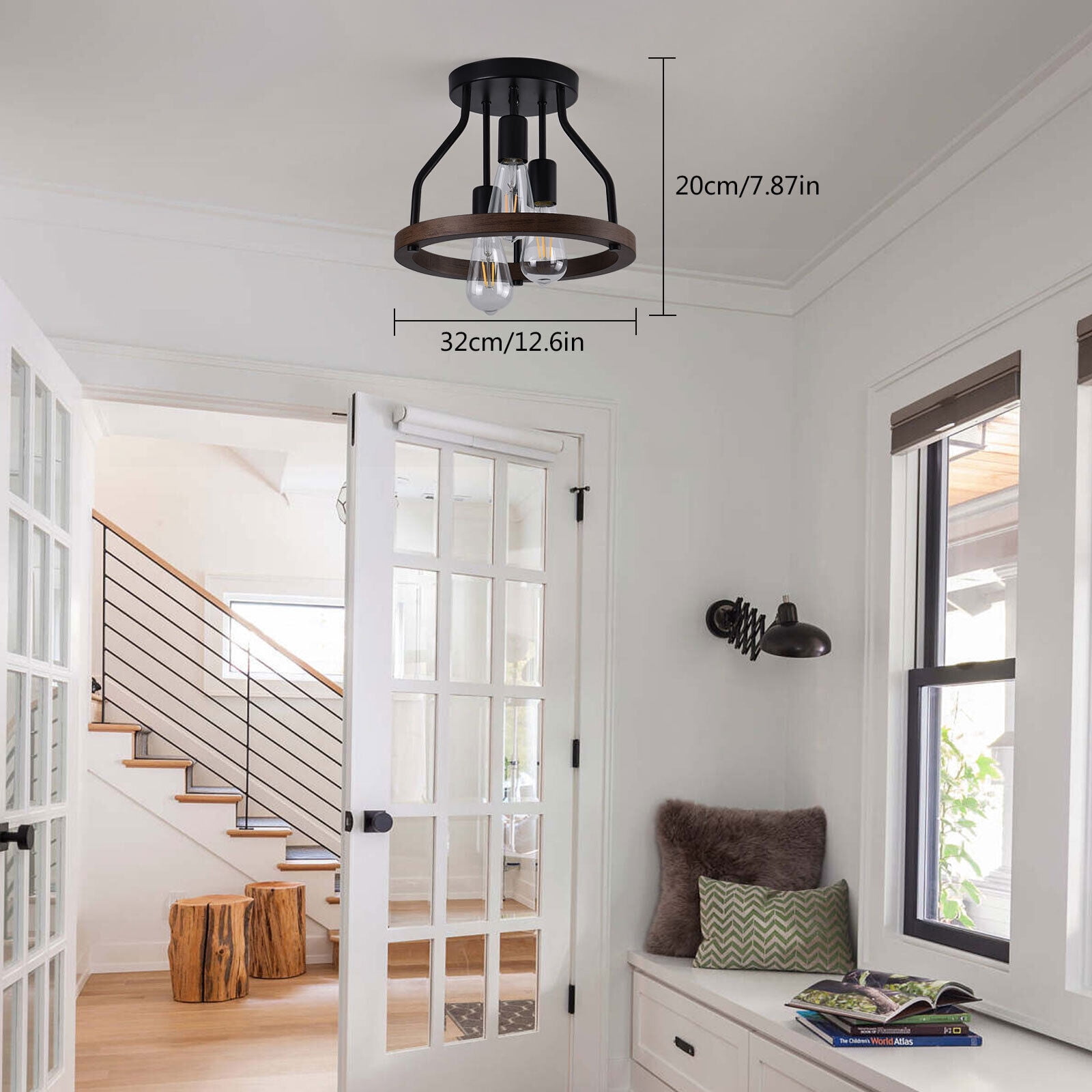 Farmhouse Ceiling Light Semi Flush Mount Chandelier Fixture Pendant Lamp Black