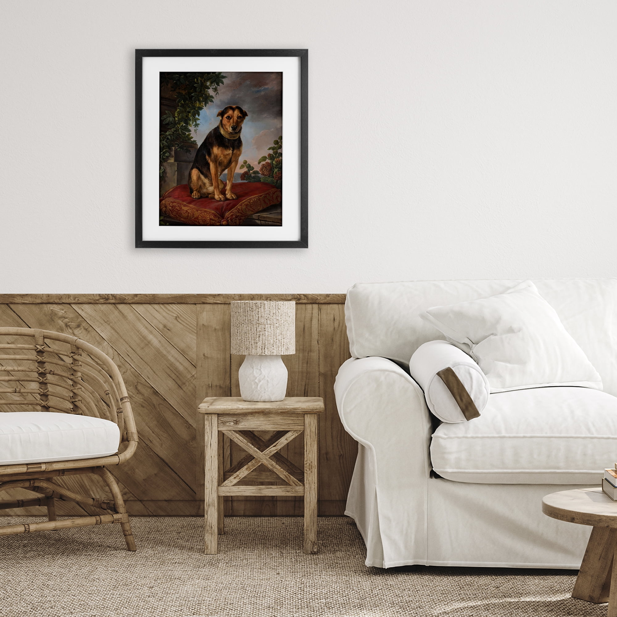 Stupell Industries Historical Dog on Cushion Black Framed Print Under Glass, design by Lil' Rue