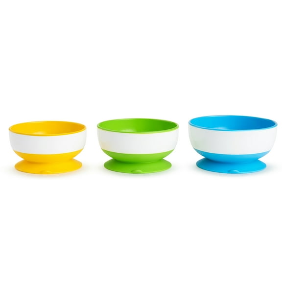Munchkin® Stay-Put Suction Bowls, Yellow/Green/Blue, 3 Pack