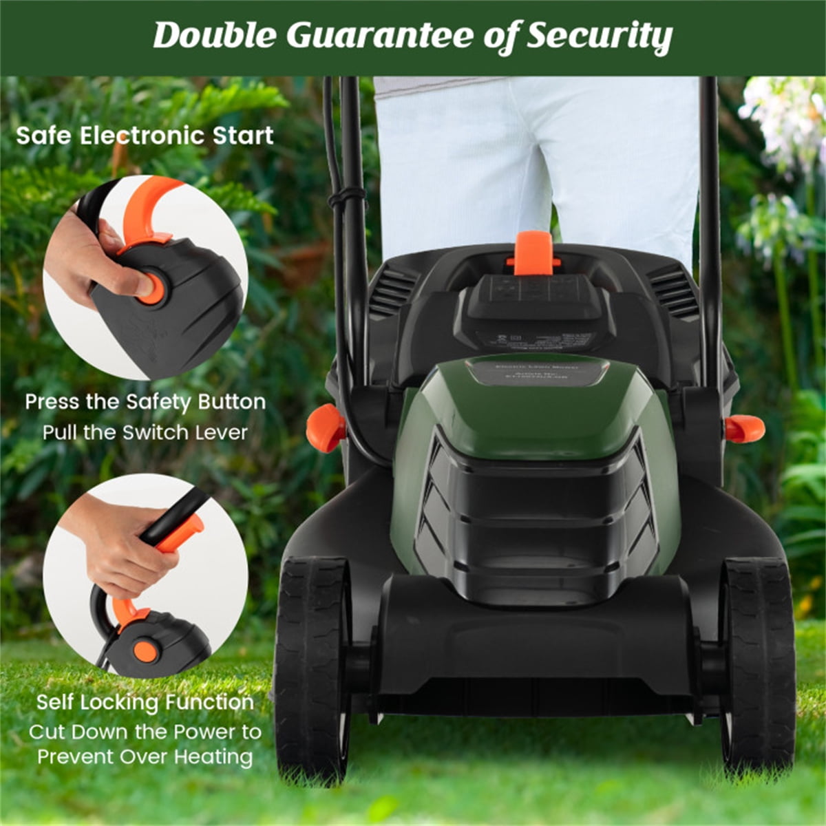 TOPCOMFY Electric Lawn Mower 12 Amp 13.5 Inch Cutting Range 3 Height Adjustment Plastic and Metal Garden Yard