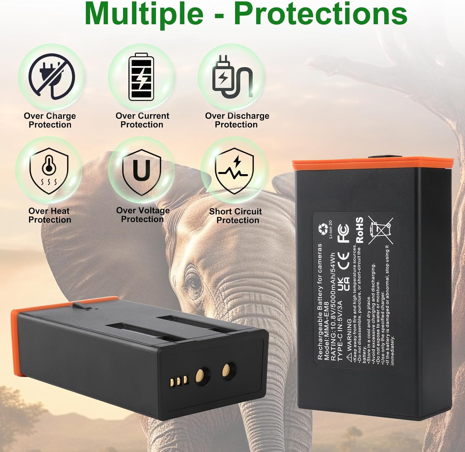 5000mAh Moultrie Power Mag Replacement Battery Compatible with Moultrie Cellular Trail Cameras Edge, Edge Pro, Edge 2, Edge 2 Pro, USB-C & Solar Panels Charging- 2 Pack