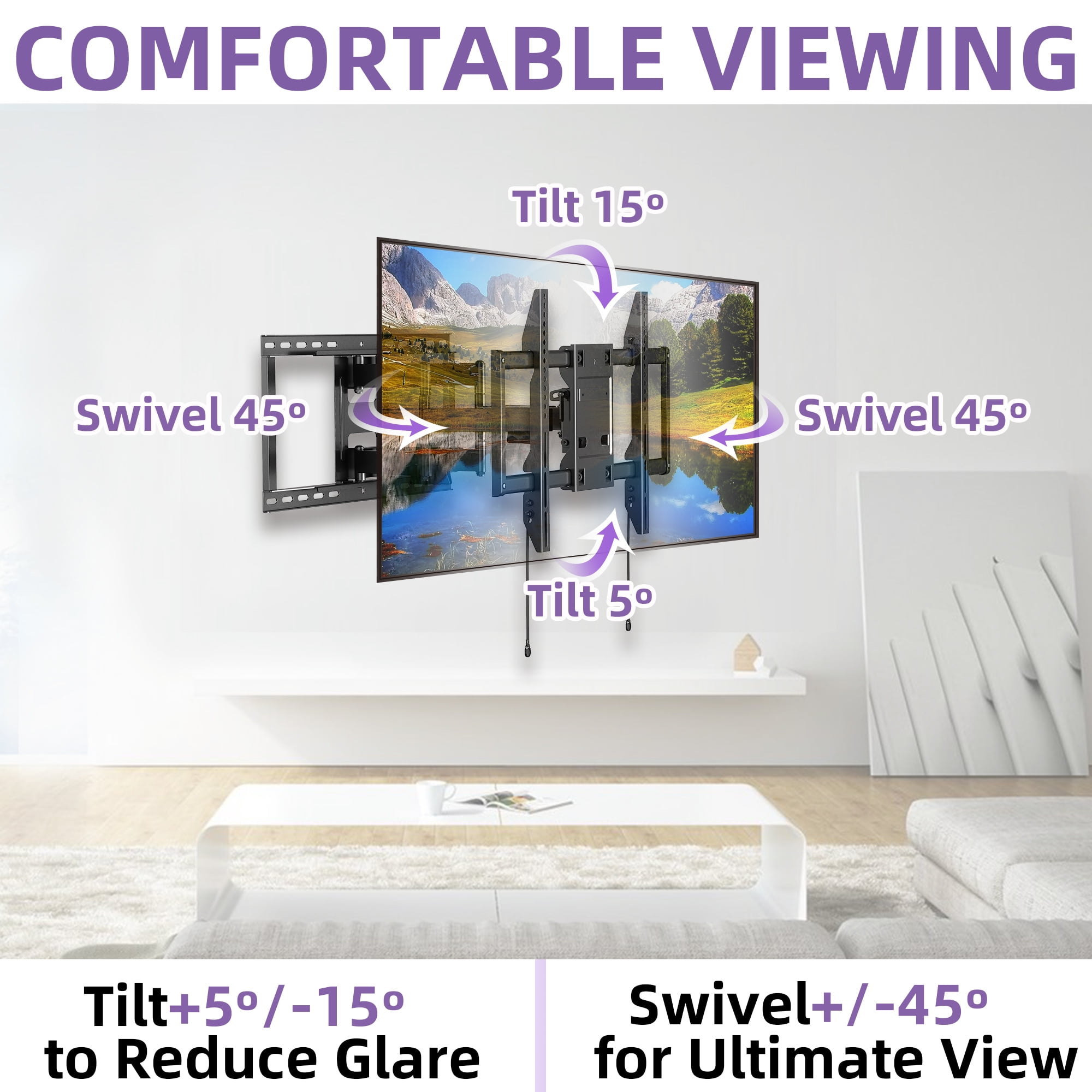 USX MOUNT Heavy Duty Full Motion Sliding TV Wall Mount for 42-90 inch TVs, Articulating 6 Arm Support up to 150lbs, Swivel & Tool-Free Tilt, Max VESA 600x400mm, Fits 12"/16"/18"/24" Wood Studs
