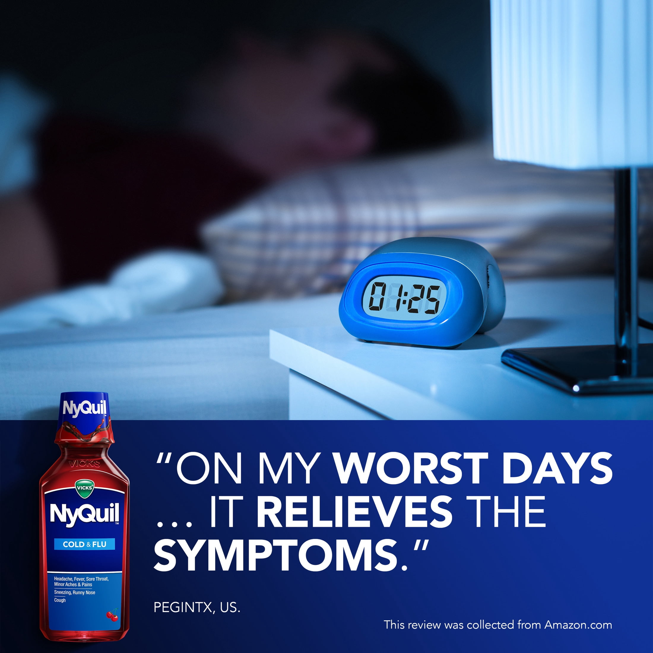 Vicks NyQuil Cold & Flu Liquid, Nighttime Cold and Flu Medicine, Cherry, 12 fl oz