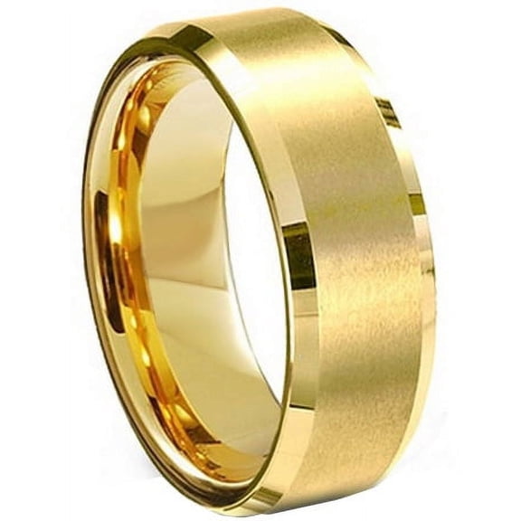 Tungsten Wedding Band Ring 8mm Men's Engagement 18k Gold Plated with Brushed Center Comfort Fit