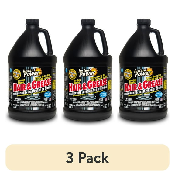 (3 pack) Instant Power Hair & Grease Drain Opener, 1 Gallon Jug