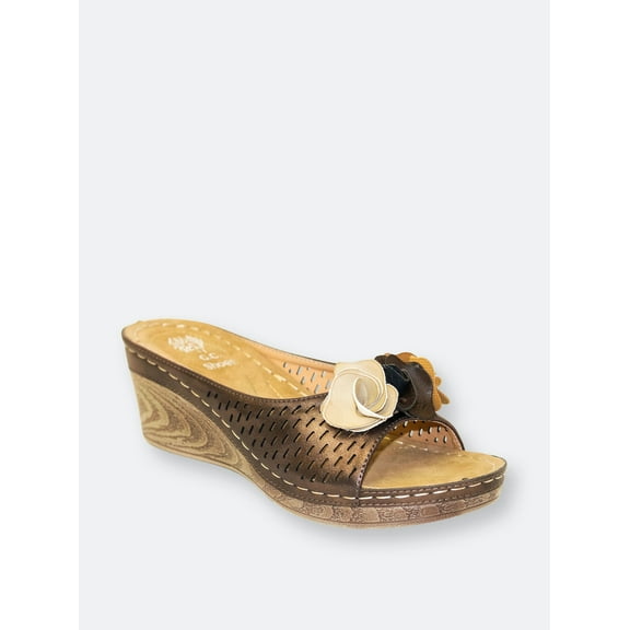 GC SHOES Juliet Bronze Wedge Sandals - Brown - 6