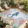 thumbnail image 2 of Outdoor Rug 3x5 ft Hippocampus Outdoor Large Area Rug Non Slip Ocean Marine Life Starfish Jellyfish Coral Seaweed Front Door Mat RV Rug Carpet Patio Outdoor Rugs for Backyard Balcony Porch Indoor, 2 of 9