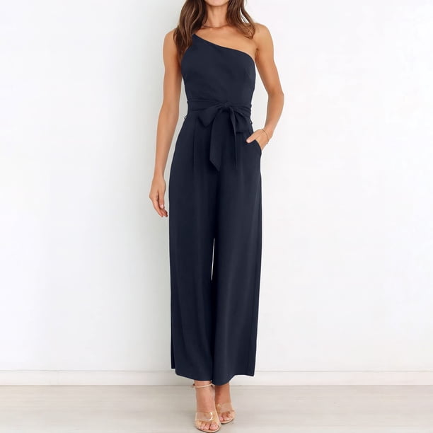 Pantalones Mono informal para mujer, estilo elegante, sin espalda, con lazo, atuendo diario Cgtredaw azul marino S para Mujer