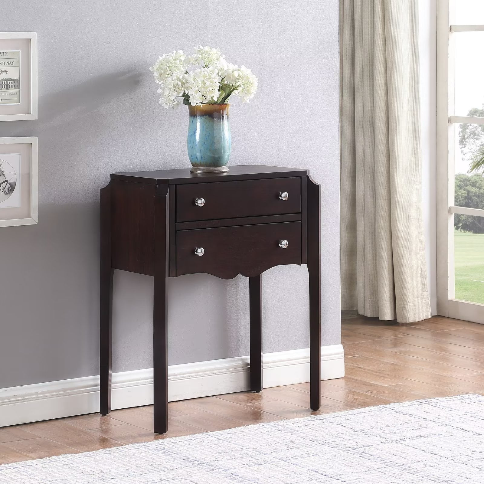 Farati Vintage Narrow End Table with 2 Storage Drawer for Living Room