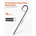 thumbnail image 2 of 16 Inch Heavy Duty 0.4 Inch Diameter Galvanized Steel Rebar Stud J Hook Ground Anchors with Chisel Tip Rust Proof Coating for Garden Fence Camping Tent 16 Pack, 2 of 6
