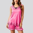 thumbnail image 4 of BUIGTTKLOP Satin Pajamas Sets for Women Sleeveless Bowknot Tank Tops Elastic Waisted Shorts Soft Loungewear, 4 of 6