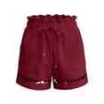 thumbnail image 5 of Hurxie Women's Casual Elastic Waist Lounge Shorts Comfy Stretch Lace Trim Summer Beach Linen Ruffle Shorts Red,M, 5 of 6
