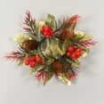 thumbnail image 6 of HaoXun Christmas Red Pine Cones Candle Holders Garland - Gold Plastic Table Decor with Berries and Leaves for Holiday Centerpieces, 9.84in Seasonal Wreath, 6 of 6