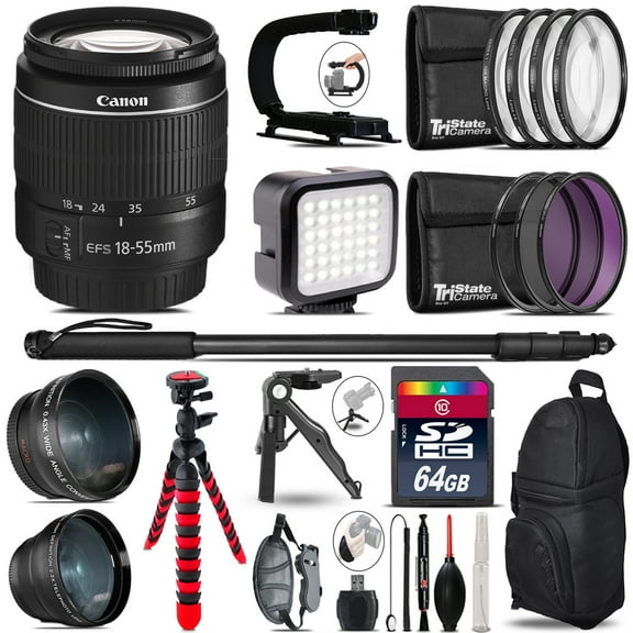 Canon EF-S 18-55mm III -Video Kit   LED KIt   Monopad - 64GB Accessory Bundle (International Version)