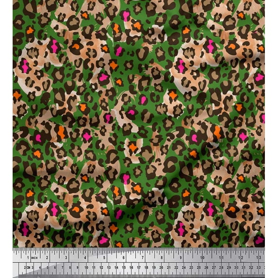 Soimoi Green Cotton Jersey Fabric Leopard Animal Skin Printed Fabric 1 Yard 58 Inch Wide