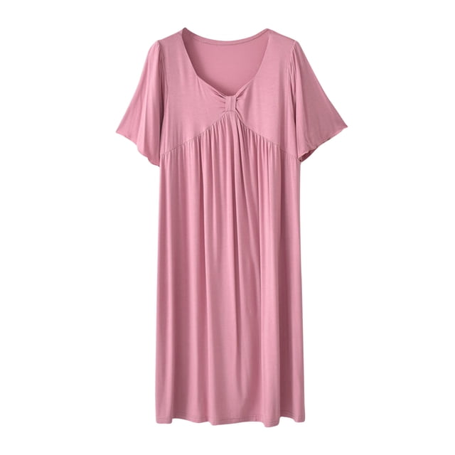 Tranfacy Chemises de Nuit pour Femmes, Grandes Tailles, Robe de Nuit Décontractée et à la Mode, Couleur Unie, Col Rond