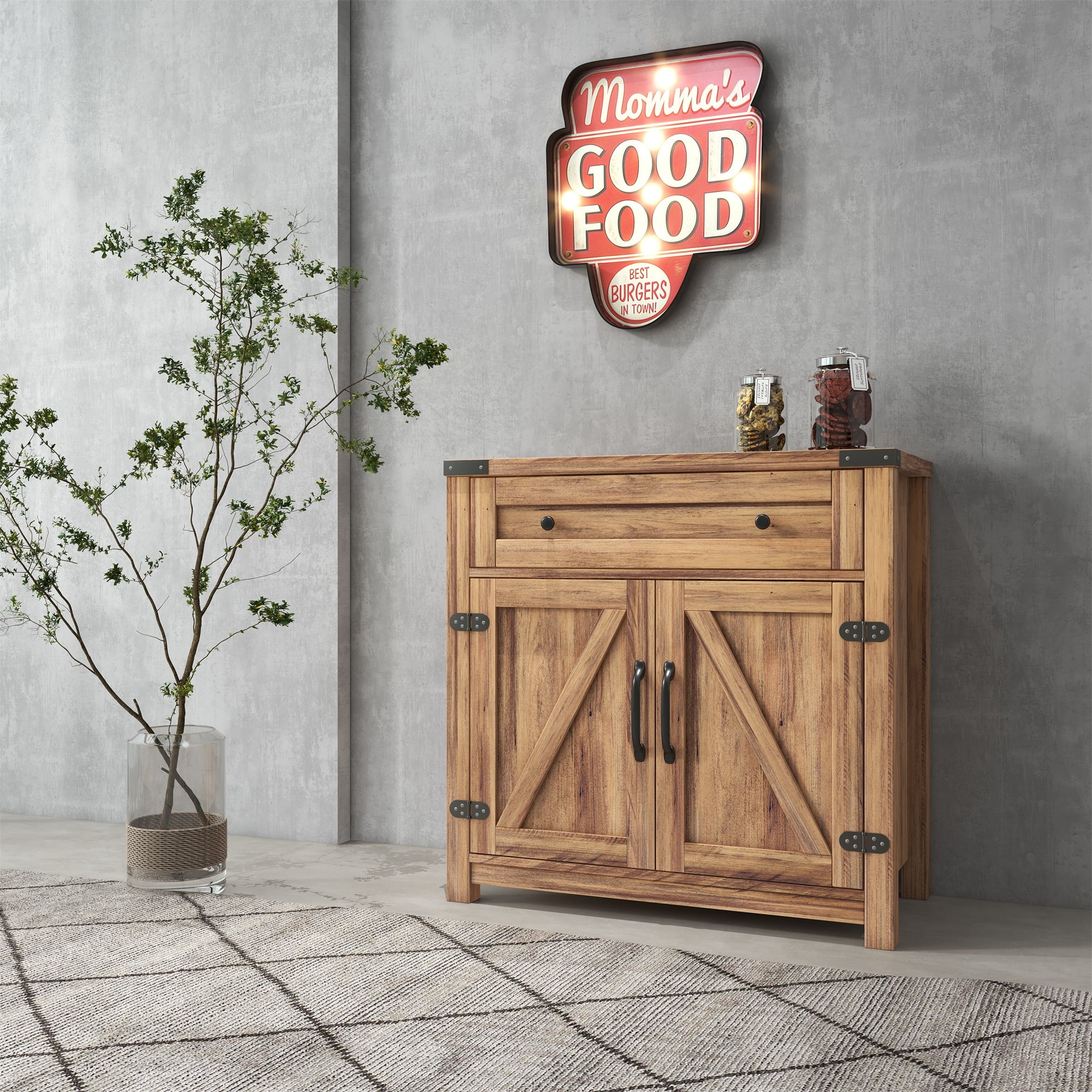 Kadyn 31.50" Modern Farmhouse Double Barn Door Accent Cabinet, Bright Yellow Sideboard for Living Room Kadyn 31.50" Modern Farmhouse Double Barn Door Accent Cabinet, Bright Yellow Sideboard for Living Room