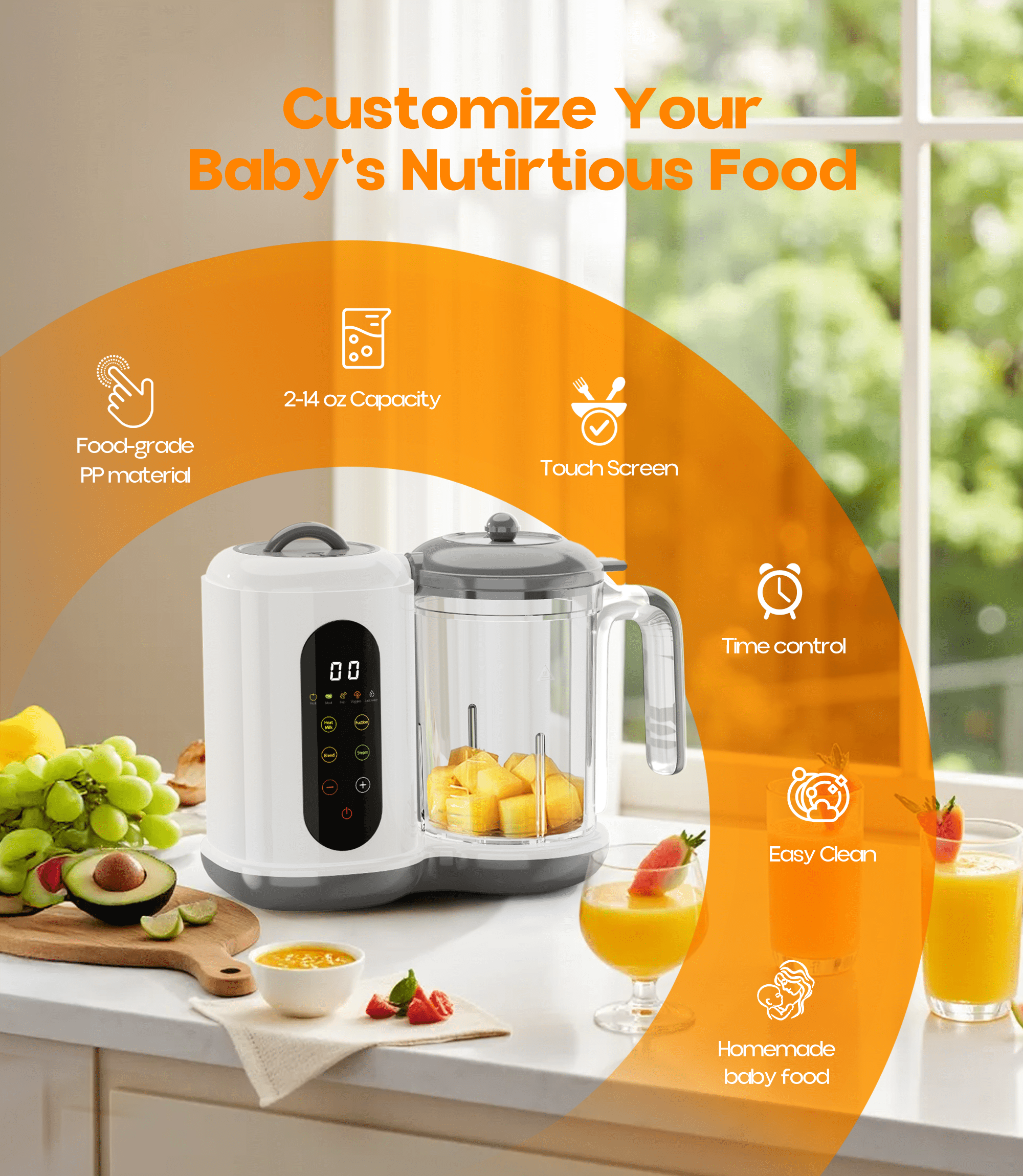 RUPOUN Baby Food Maker and Steamer, Food Processor, Blender and Puree Maker, Gift for Healthy Homemade Meals, Child, Infant, Toddler, White