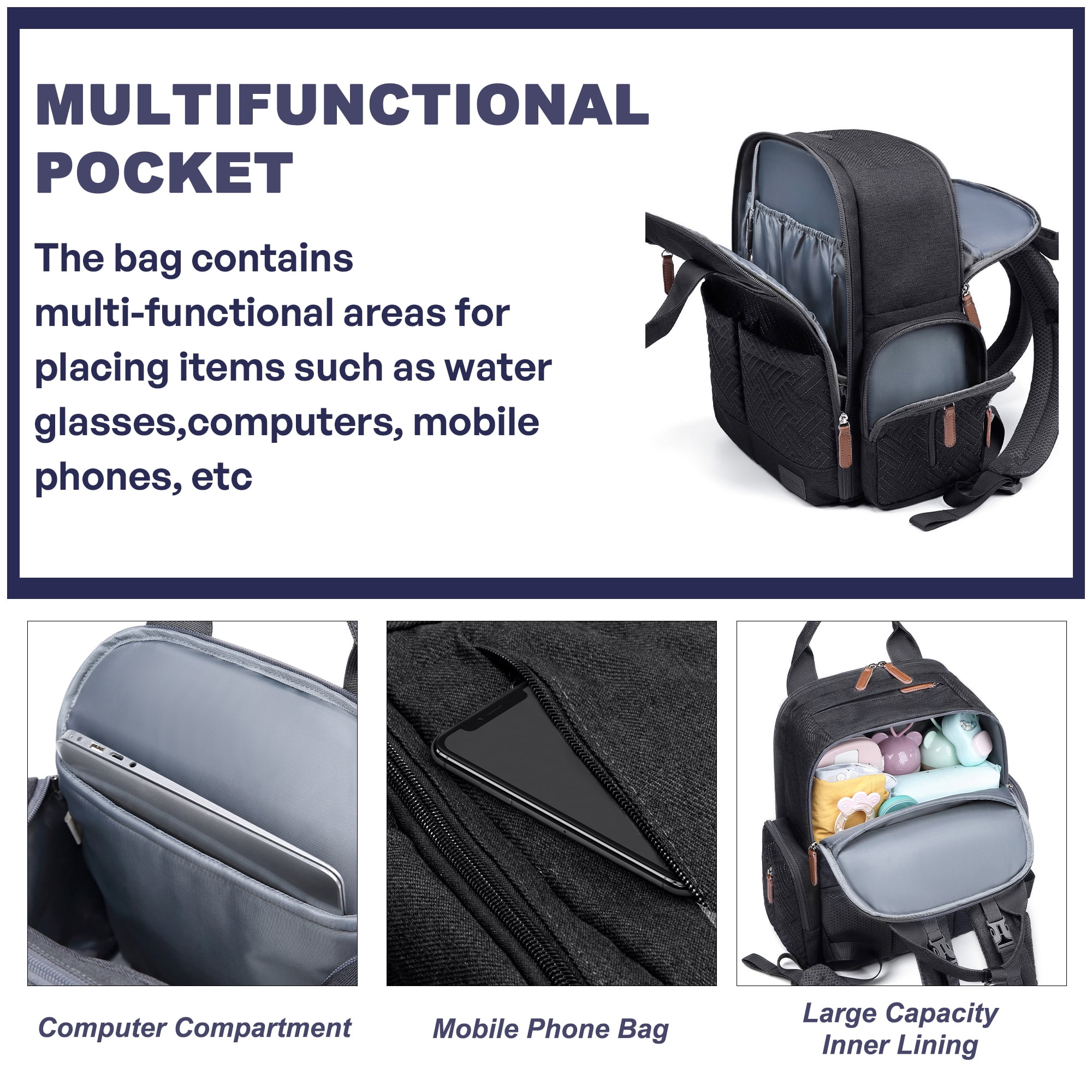 AGUDAN Baby Diaper Backpack Waterproof Maternity Bag Dry&Wet Separation Nappy Bag 12x7x16IN