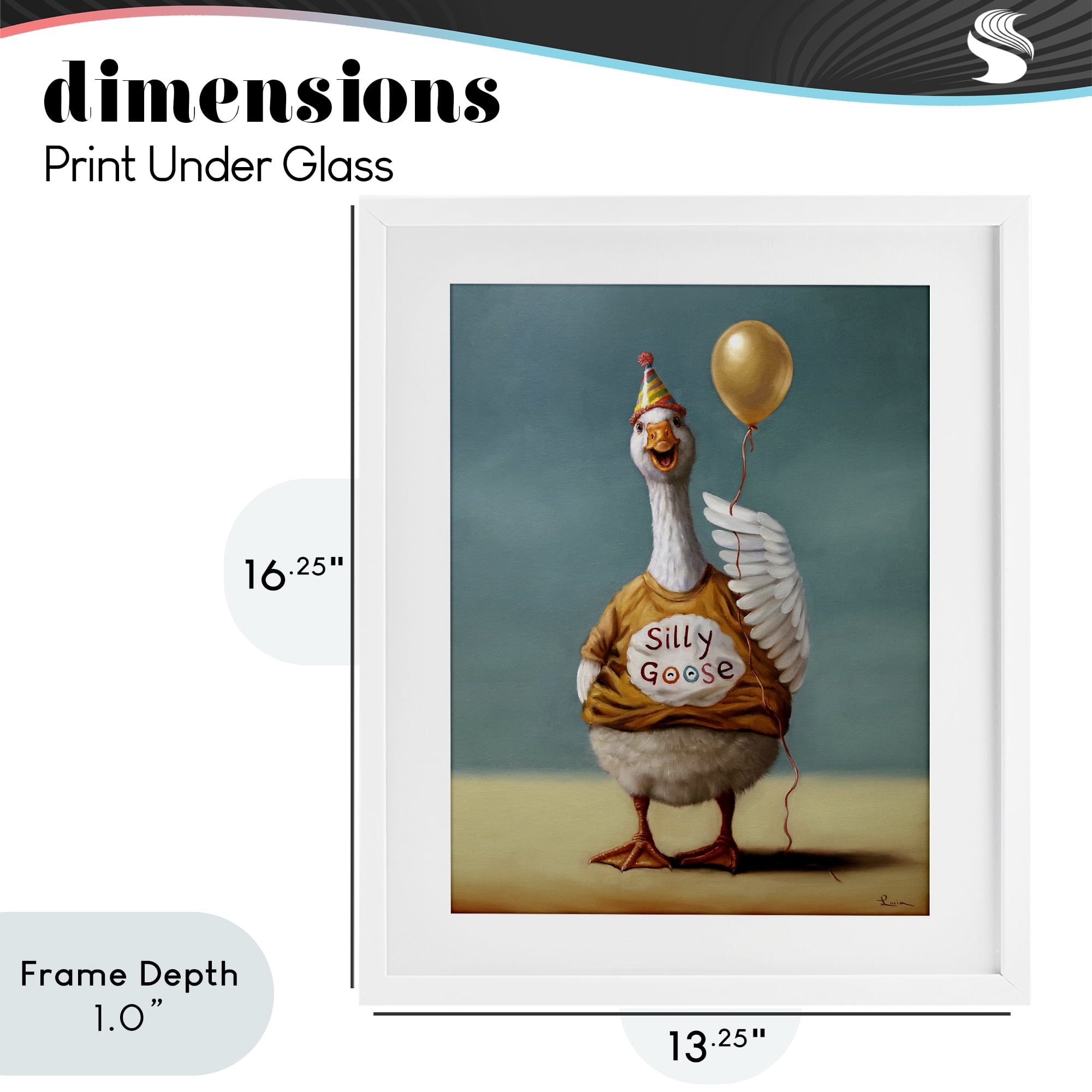 Stupell Industries Silly Goose with Balloon White Framed Print Under Glass, design by Lucia Heffernan