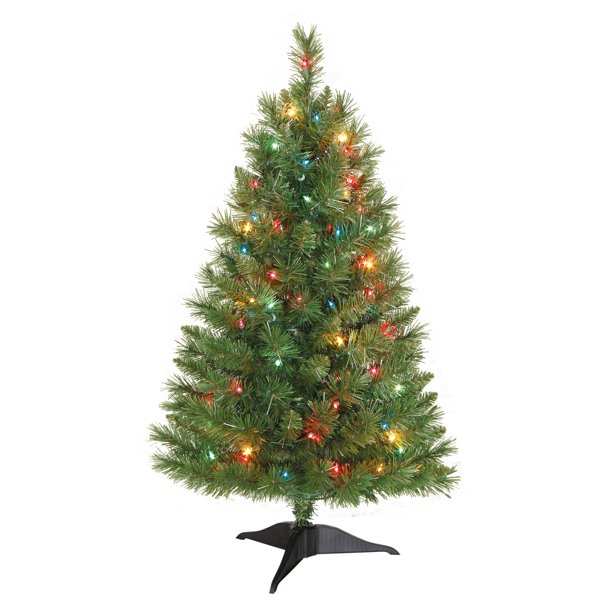 Holiday Time Prelit Pine Christmas Tree 3 Ft, Green - Walmart.com