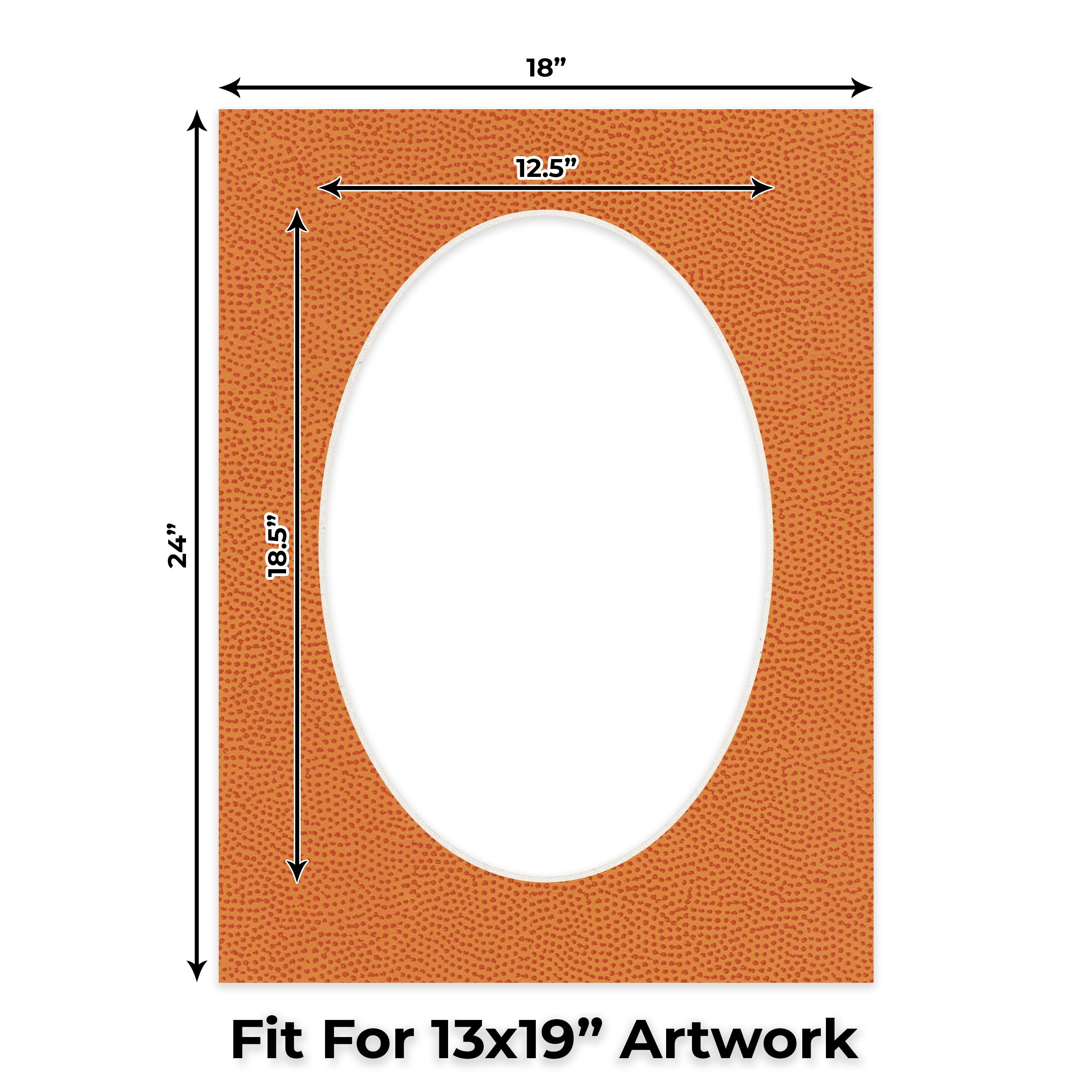 Basketball Texture Picture Frame Mat for 18x24 Frames - Oval Opening for 13x19 Photos - 50 Mats