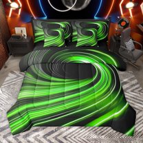 Manfei Abstract Swirl Stripes 7-Piece Twin Bedding Sets for Teens Female Men,Geometric Spiral Lines Bedding Comforter Set,Gradient Ombre Breathable Sheet Sets,Super Cozy Room Decor,Reversible