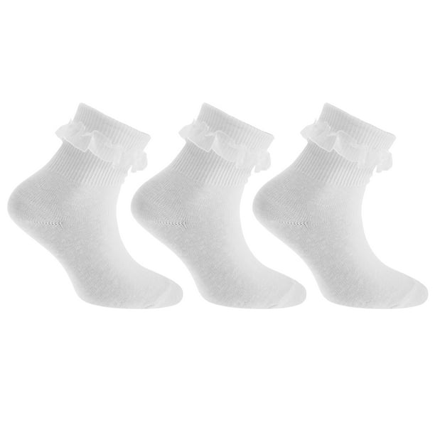 Cottonique Childrens Girls Plain Lace Top Socks (Pack Of 3)